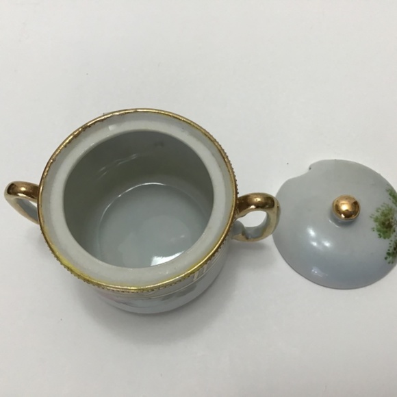 Vintage Antique Nippon Sugar Bowl Hand Painted Pink Roses Green - Picture 3 of 6